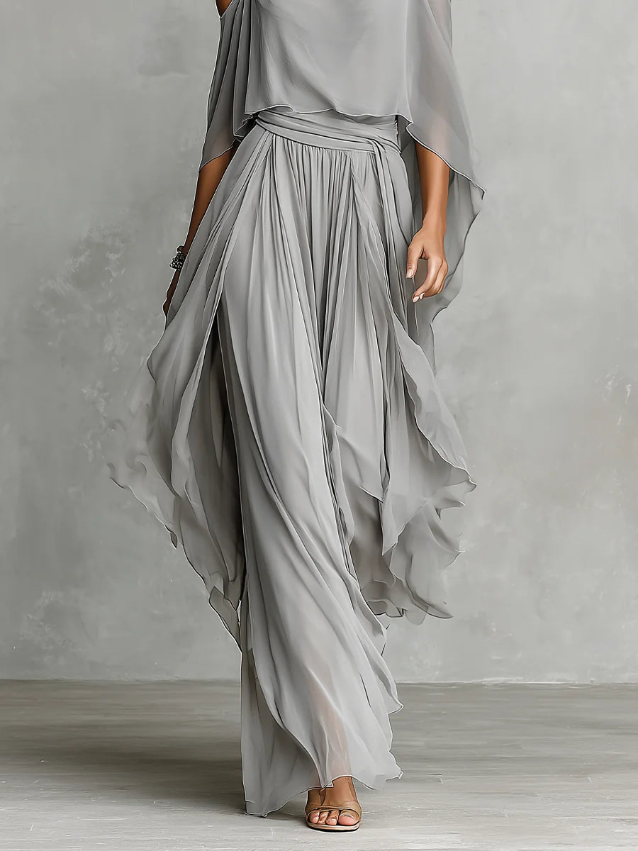Isabella | Grey Flowing Top & Chiffon Trousers Set β’ S1