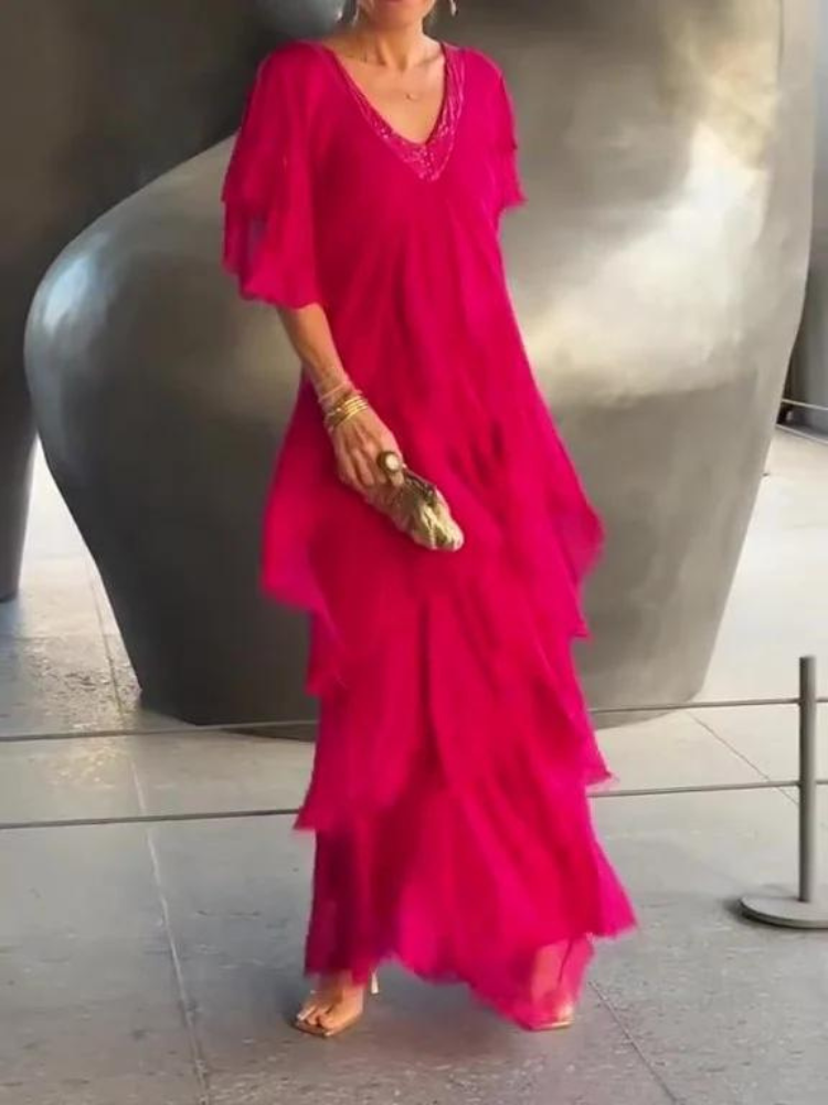 SAVANE | Long Flowing Dress with Elegant V-Neck