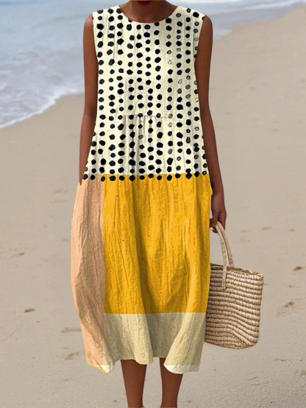 Leahâ„¢ | Polka Dot Colorblock Midi Dress