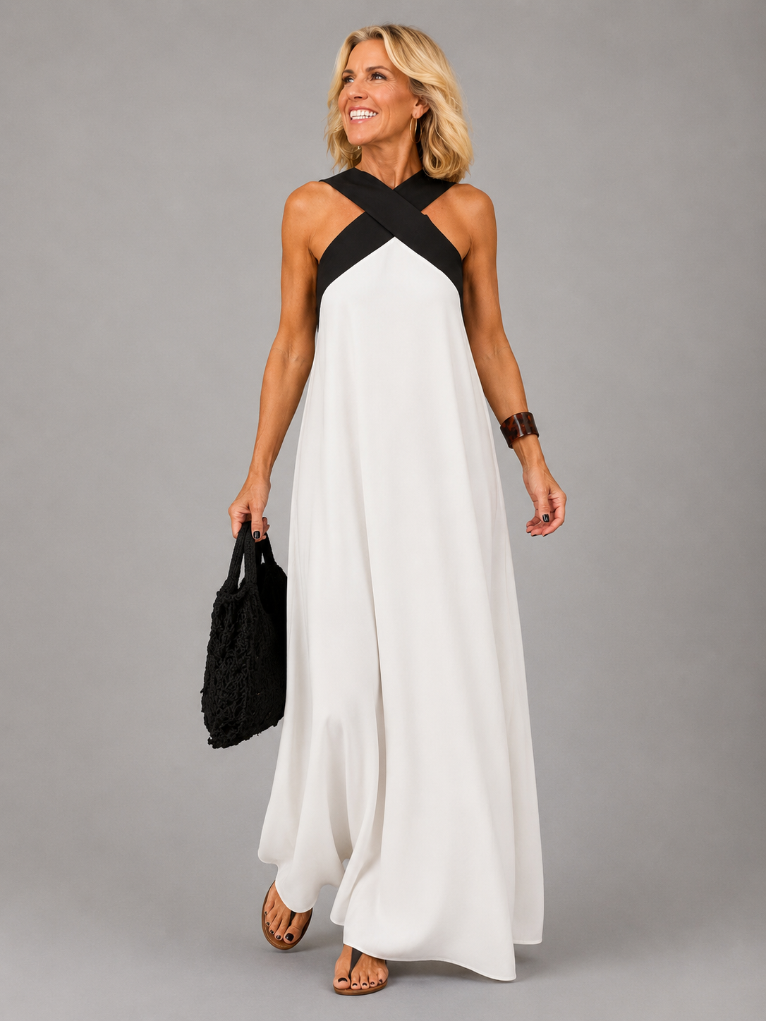 Veloraâ„¢ | Cross Elegance Maxi Dress