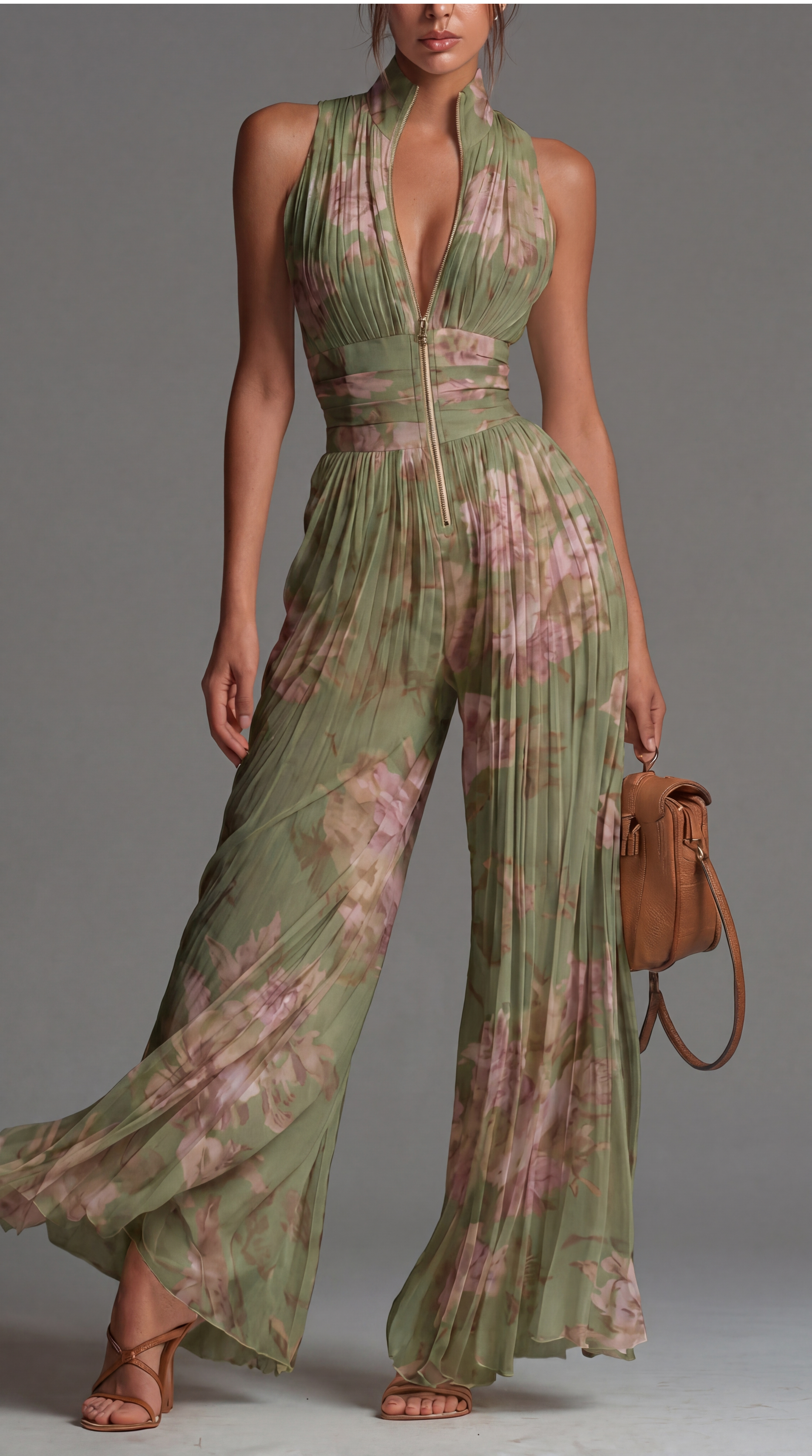 Pleated Floral Chiffon Jumpsuit β’ S1