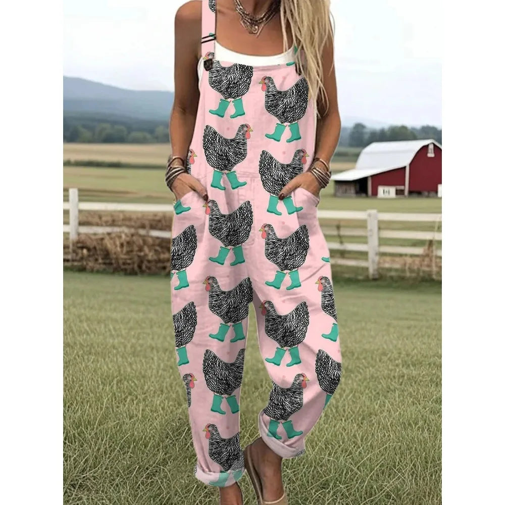 Relaxed Fit Women's Bumble Bee Overalls with Cute Animals Patterns Fashion Jumpsuits Adjustable Design for Picnics and Country Outings