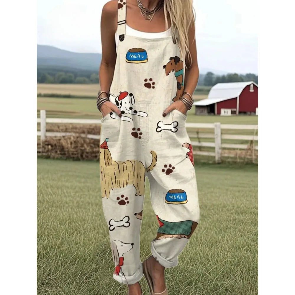 Relaxed Fit Women's Bumble Bee Overalls with Cute Animals Patterns Fashion Jumpsuits Adjustable Design for Picnics and Country Outings