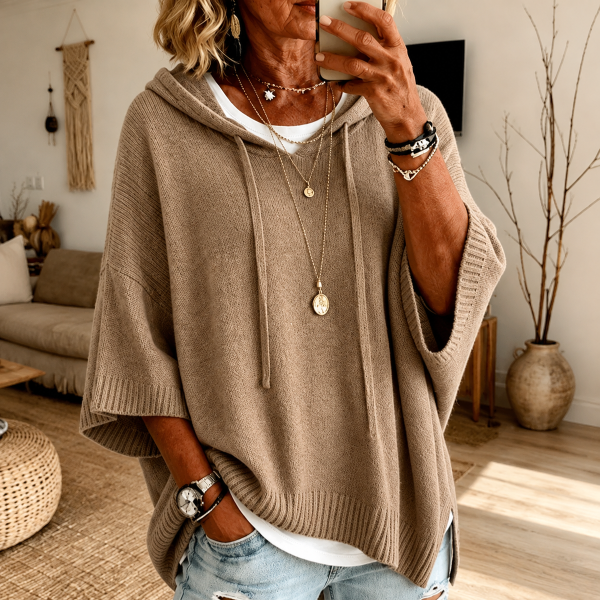 Manon β Taupe Poncho Sweater
