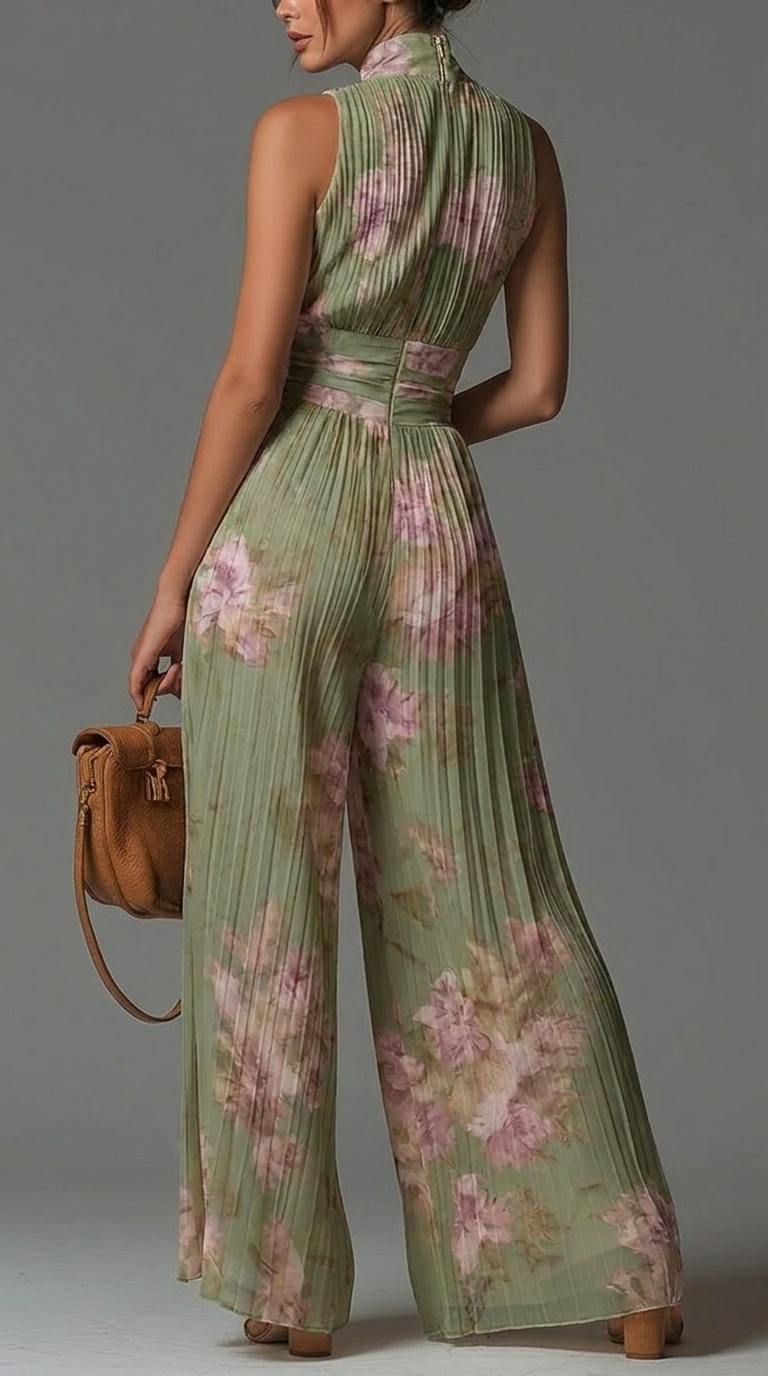 Pleated Floral Chiffon Jumpsuit β’ S1