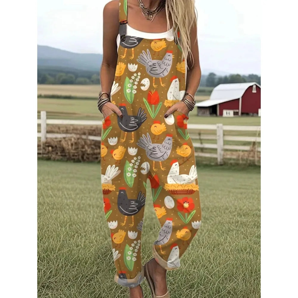 Relaxed Fit Women's Bumble Bee Overalls with Cute Animals Patterns Fashion Jumpsuits Adjustable Design for Picnics and Country Outings