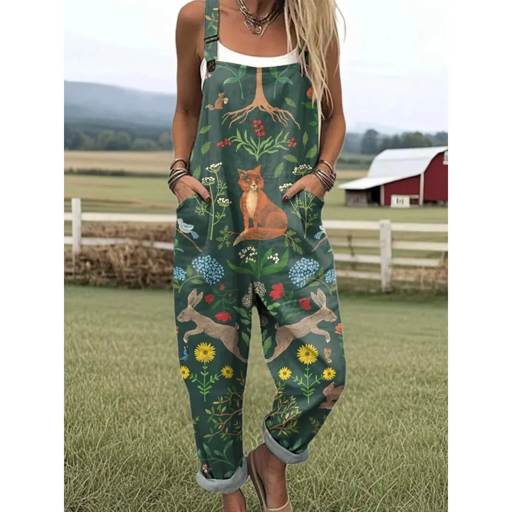 Relaxed Fit Women's Bumble Bee Overalls with Cute Animals Patterns Fashion Jumpsuits Adjustable Design for Picnics and Country Outings