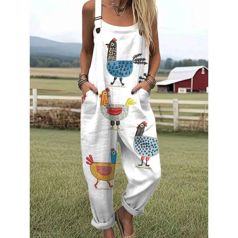 Relaxed Fit Women's Bumble Bee Overalls with Cute Animals Patterns Fashion Jumpsuits Adjustable Design for Picnics and Country Outings