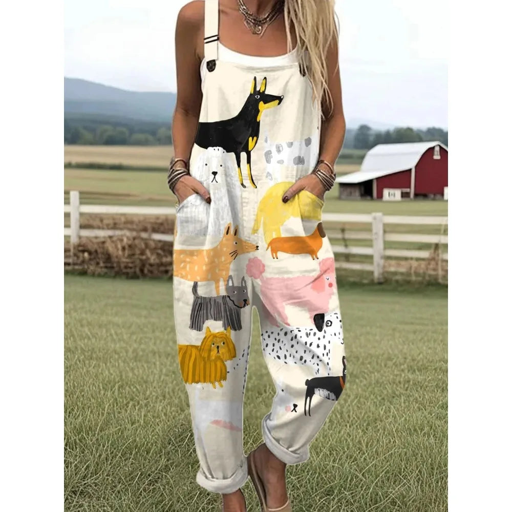 Relaxed Fit Women's Bumble Bee Overalls with Cute Animals Patterns Fashion Jumpsuits Adjustable Design for Picnics and Country Outings