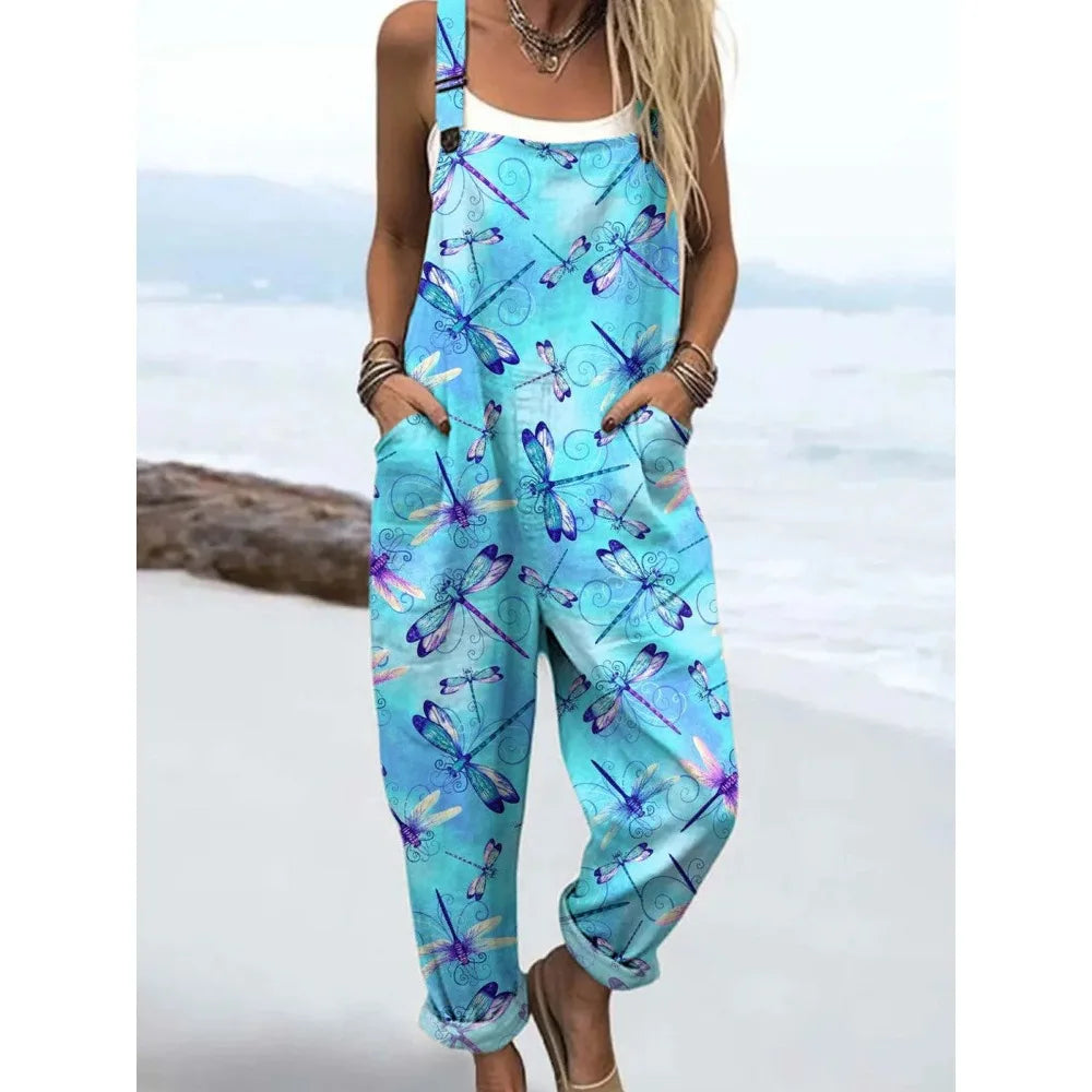 Relaxed Fit Women's Bumble Bee Overalls with Cute Animals Patterns Fashion Jumpsuits Adjustable Design for Picnics and Country Outings