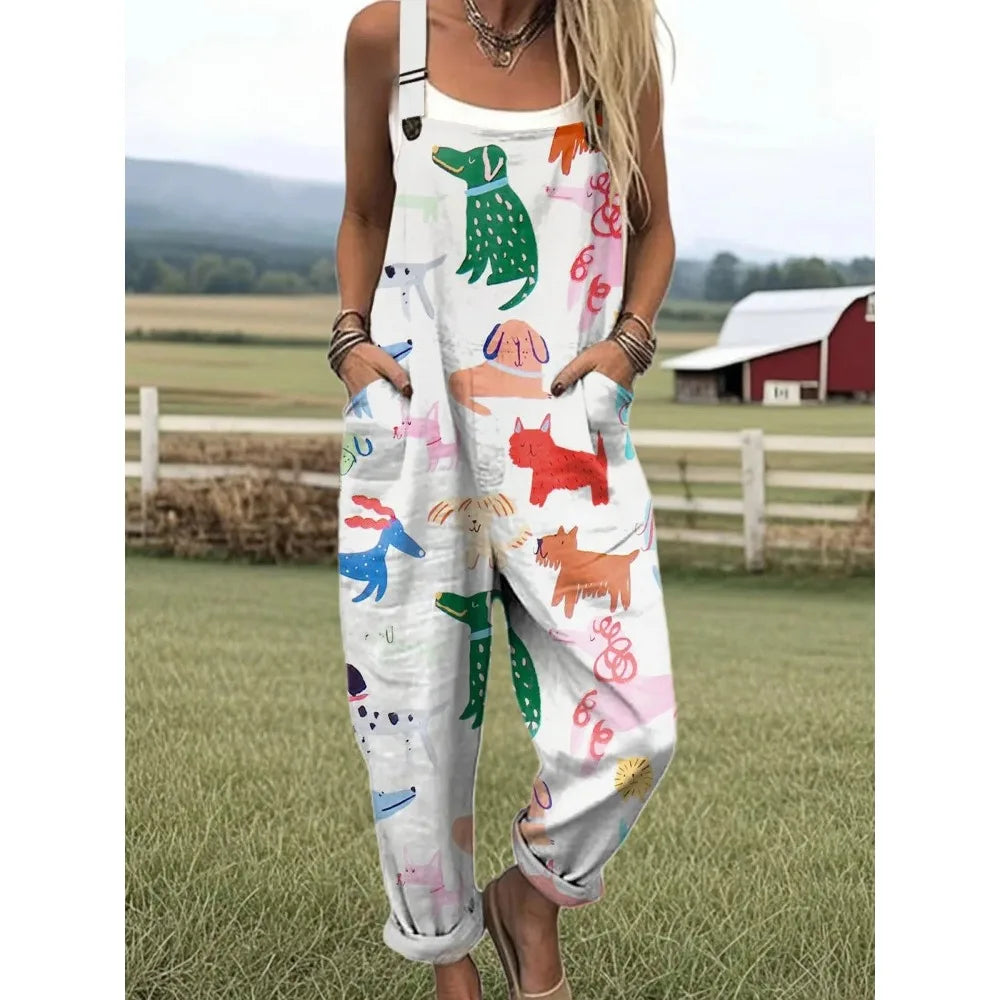 Relaxed Fit Women's Bumble Bee Overalls with Cute Animals Patterns Fashion Jumpsuits Adjustable Design for Picnics and Country Outings