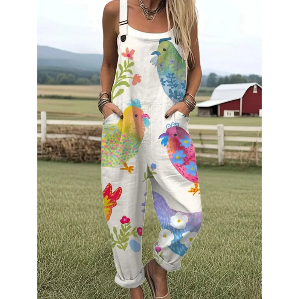 Relaxed Fit Women's Bumble Bee Overalls with Cute Animals Patterns Fashion Jumpsuits Adjustable Design for Picnics and Country Outings